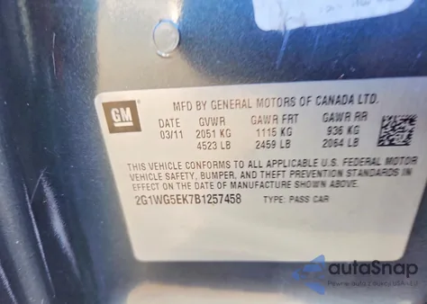 2011 Chevrolet Impala Lt z USA, uszkodzony, nr VIN 2G1WG5EK7B1257458